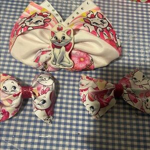 Charming Cat Hair Bow Set for Kids - Pink and White